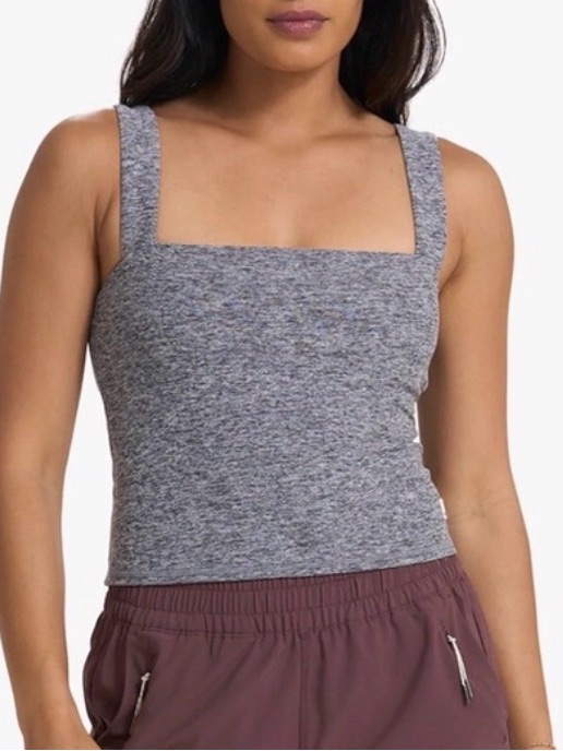 Vuori Square-Neck Crop Tank Top Color: Heathered Grey